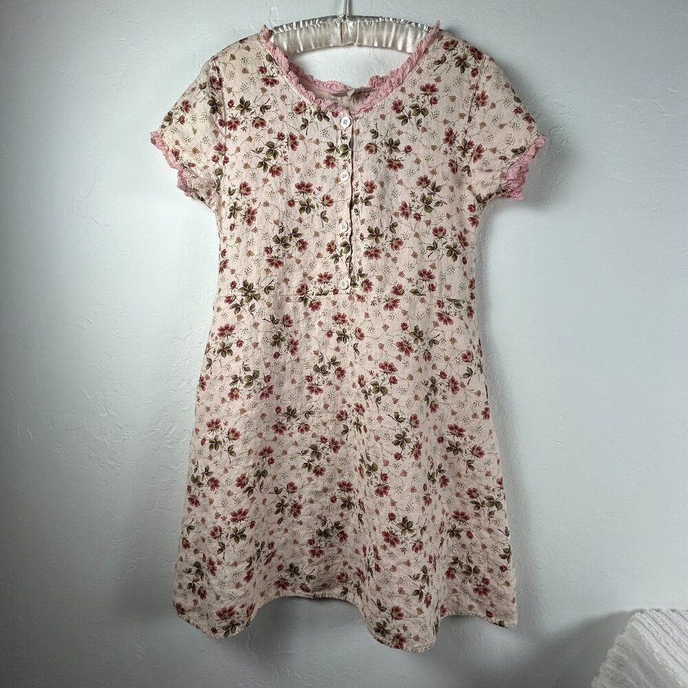 Christy Allen Women Floral Pale Pink Ruffle Trim Shift Dress Short Sleeve Size 1